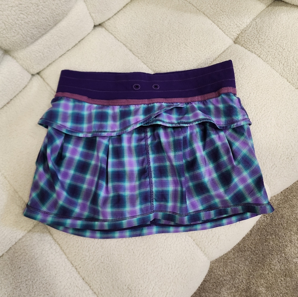 Lululemon Personal Best Run Skirt in Purple Blue Plaid 🌱